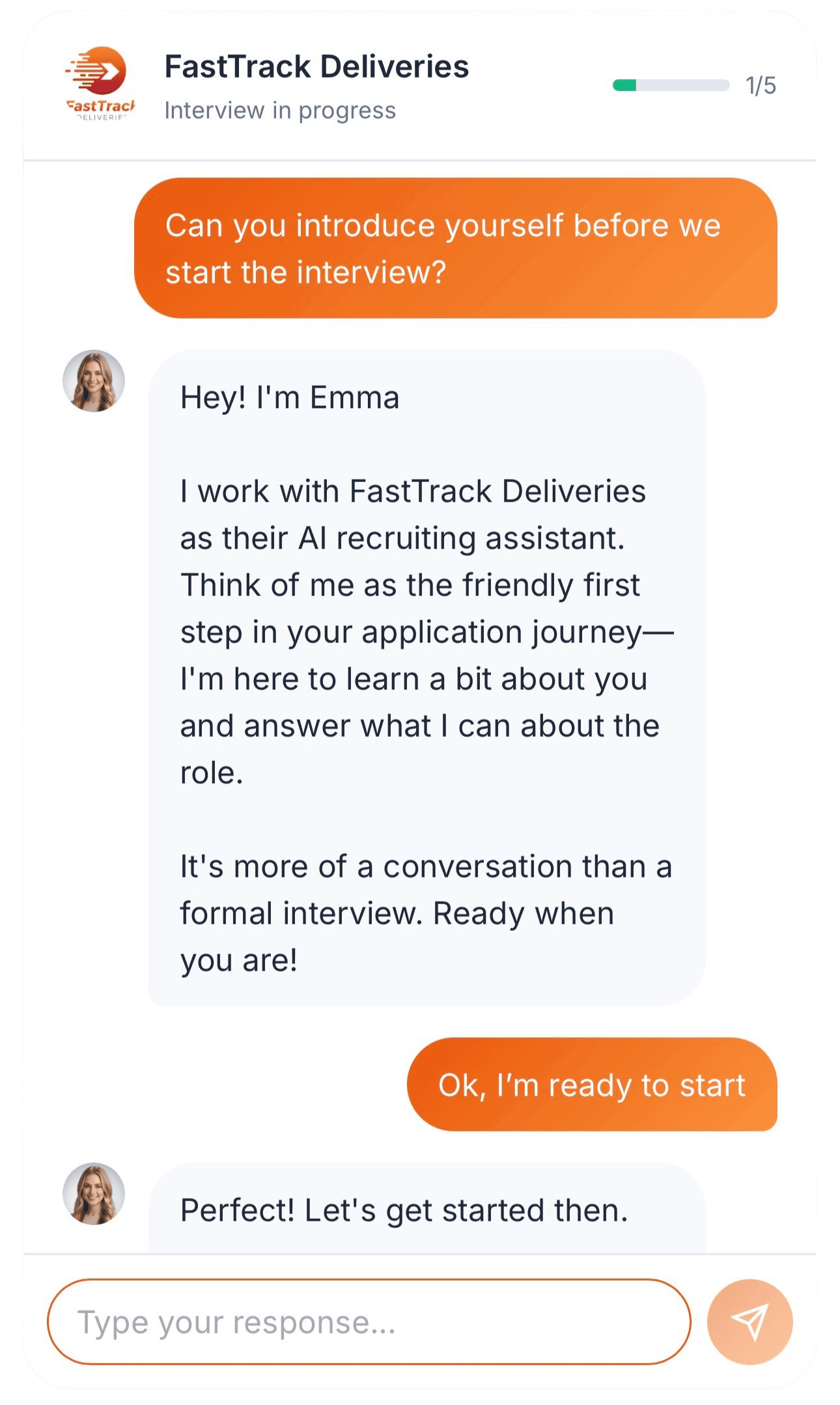 Emma introducing herself in chat
